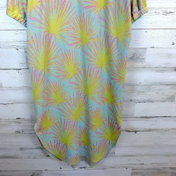 Emily McCarthy Poppy Caftan Midi Dress Palm Print Pink Green Resort Large - Picture 10 of 13